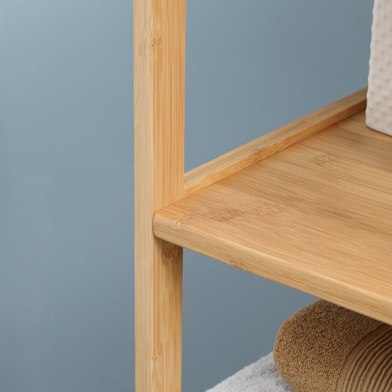 Kylpyhuonekaappi bambu 3 hyllyä 2 laatikkoa 30 x 30 x 140 cm luonnonpuu