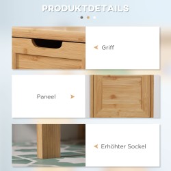 Kylpyhuonekaappi bambusta, kapea säilytyskaappi 1 hylly ja 2 laatikkoa, 30 x 30 x 90 cm, luonnonpuu