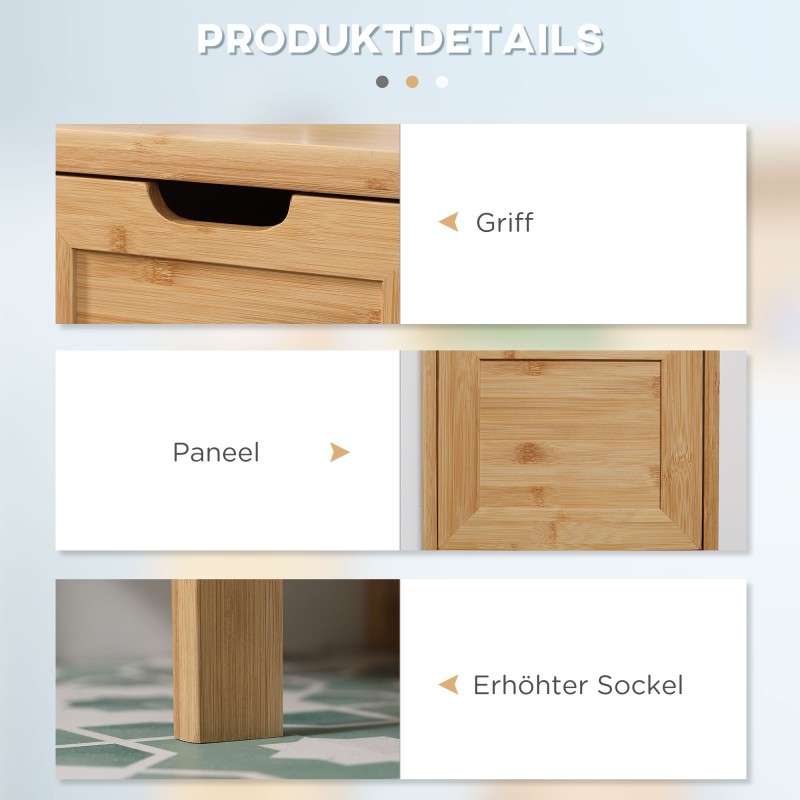 Kylpyhuonekaappi bambusta, kapea säilytyskaappi 1 hylly ja 2 laatikkoa, 30 x 30 x 90 cm, luonnonpuu