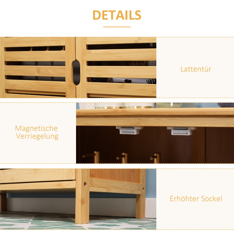 Bambukylpyhuonekaappi lamelliovilla 68 x 32 x 86 cm, luonnonvärinen