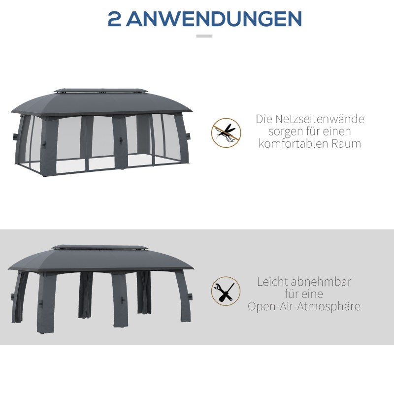 Puutarhakatos juhliin hyttysverkoilla ja sivuverhoilla 3x6 m jopa 15 hengelle tummanharmaa