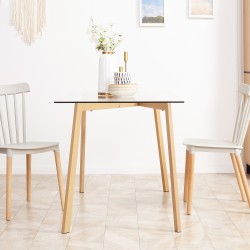 Ruokapöytä 4 hengelle, karkaistu lasikansi, teräsrunko puun sävyllä, 120 x 60 x 76 cm