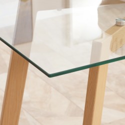 Ruokapöytä 4 hengelle, karkaistu lasikansi, teräsrunko puun sävyllä, 120 x 60 x 76 cm