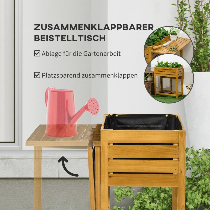 Korkea viljelylaatikko taittuvalla työtasolla, lakattu kuusipuu, ruskea, 64 x 63 x 74,5 cm