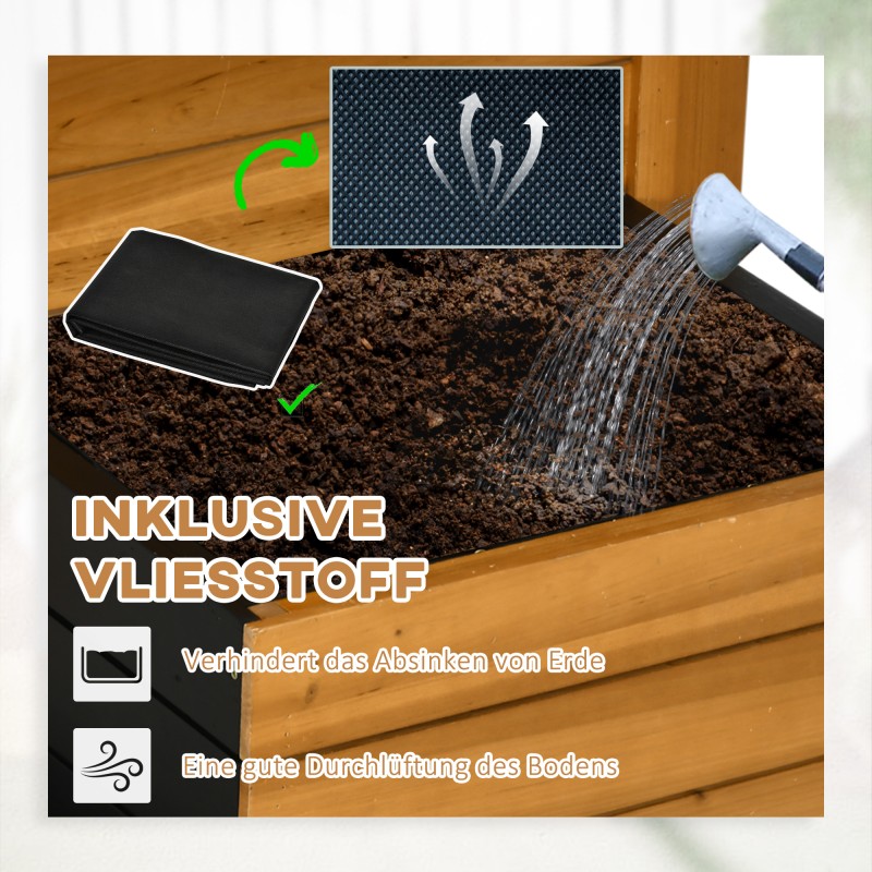 Korotettu viljelylaatikko 4 istutusosaa kuusipuuta 79,5 x 49,5 x 80 cm ruskea/musta