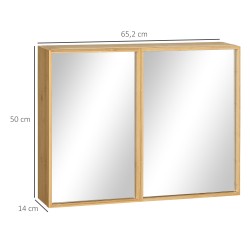 Kylpyhuoneen seinään asennettava bambuinen peilikaappi, useat hyllyt, 65,2 x 14 x 50 cm, natur