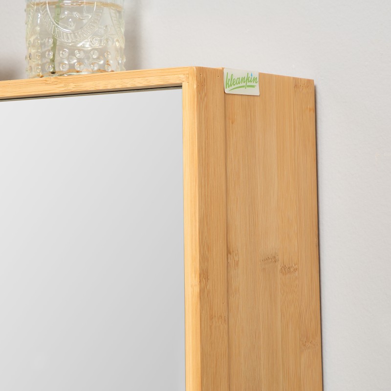 Kylpyhuoneen seinään asennettava bambuinen peilikaappi, useat hyllyt, 65,2 x 14 x 50 cm, natur