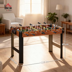 Jalkapallopelipöytä nuorille ja aikuisille, MDF ja metalli, 118 x 104 x 69 cm, 2 palloa, ruskea/musta