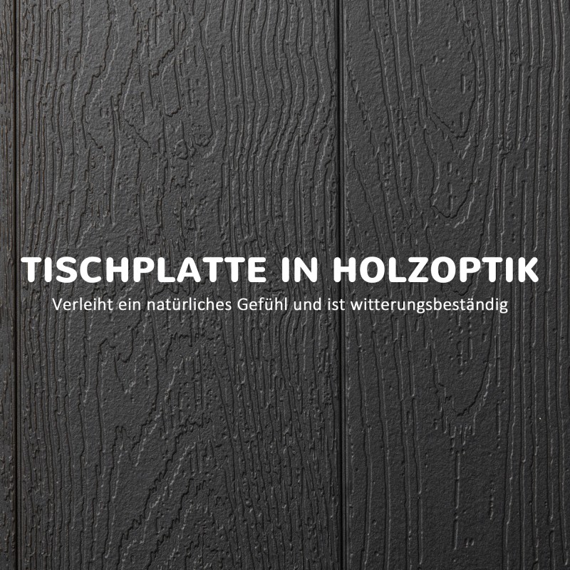 Ulkopöytä 6 hengelle, teräs/HDPE, taittuva, 180 x 75,5 x 73 cm, tummanharmaa