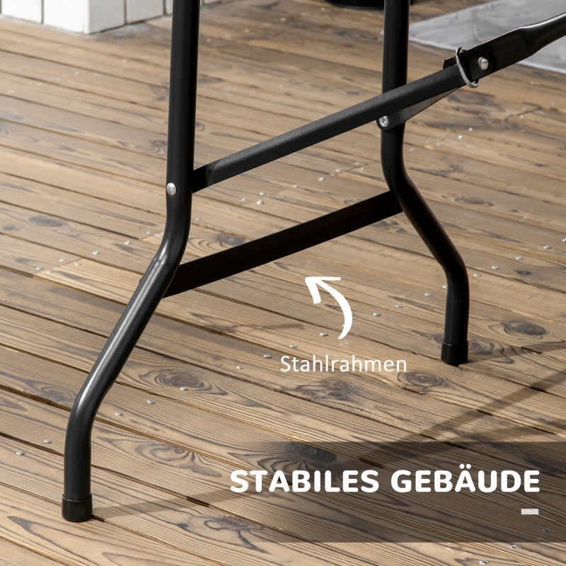 Ulkopöytä 6 hengelle, teräs/HDPE, taittuva, 180 x 75,5 x 73 cm, tummanharmaa