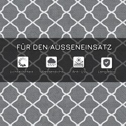 Ulkomatto campingiin ja terassille, säänkestävä polypropeeni 182 x 274 cm, harmaa-valkoinen verkkokuvio