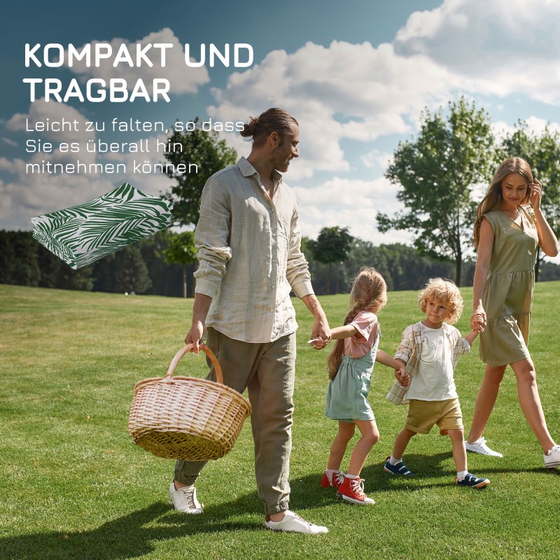 Ulkoterassi‑ ja leirintämatto, käännettävä polypropeeni, 152 x 243 cm, tummanvihreä-valkoinen, lehtikuvio