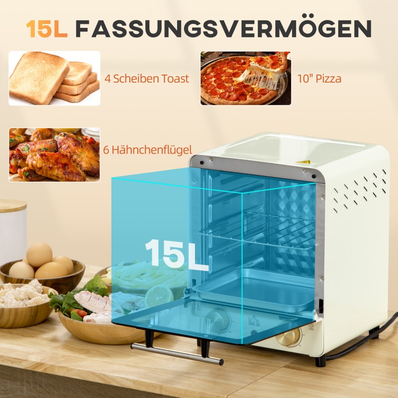 Miniuuni 15 L pöytäliesi, säädettävä lämpötila, ajastin 0–60 min, 1000 W, cremevalkoinen