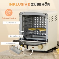Miniuuni 15 L pöytäliesi, säädettävä lämpötila, ajastin 0–60 min, 1000 W, cremevalkoinen