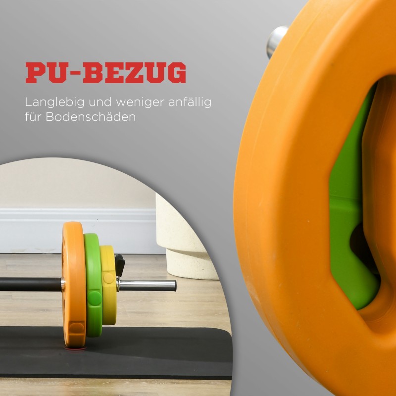 Säädettävä käsipainosetti 20 kg, pitkätanko ja painolevyt, metalli/keinonahka, monivärinen