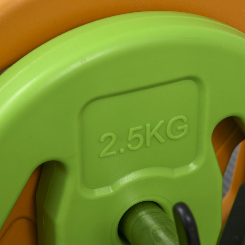 Säädettävä käsipainosetti 20 kg, pitkätanko ja painolevyt, metalli/keinonahka, monivärinen