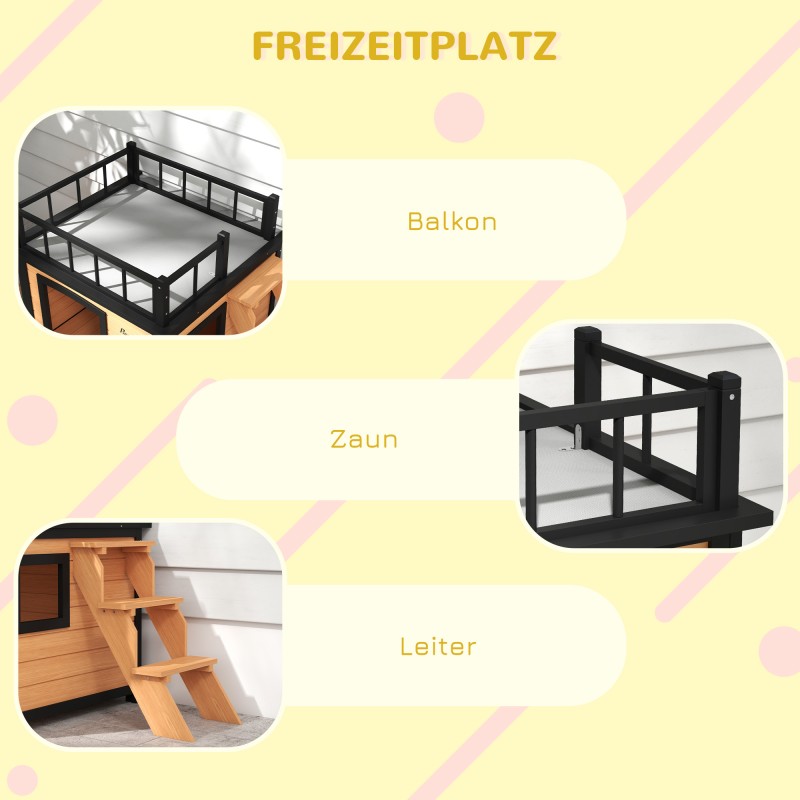 Koirankoti kattoterassilla ulkokäyttöön, kuusipuu, säänkestävä, 121 x 77 x 78 cm, musta/keltainen