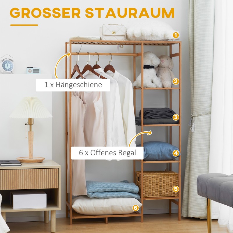 Bambuinen vaate- ja kenkäteline hyllyillä 90 x 30 x 145 cm luonnonvärinen