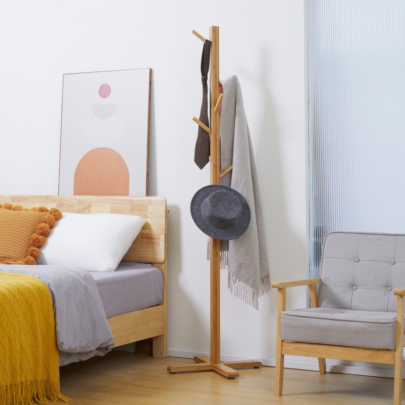 Naulakko 8 koukkua bambu lattiamalli 49,5 x 49,5 x 178 cm luonnonvärinen