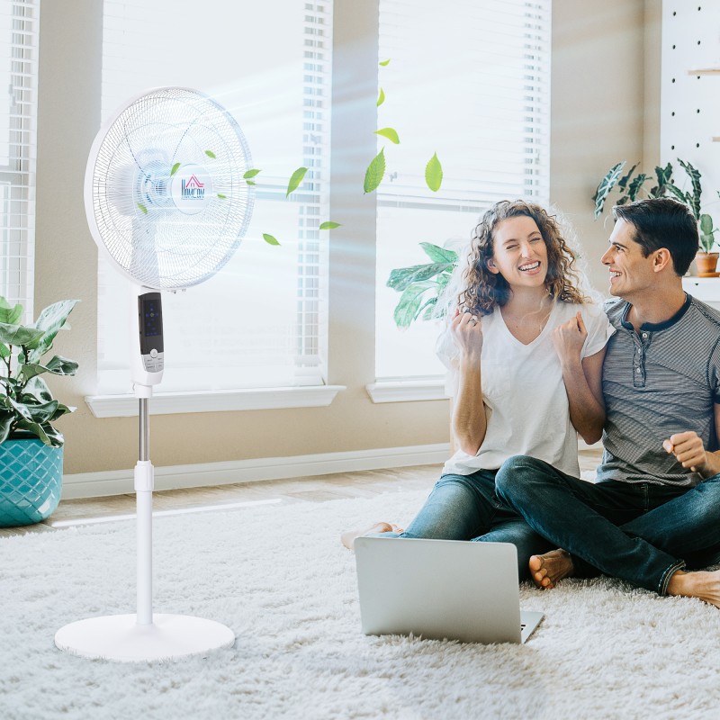 Lattiatason standventilaattori 3 nopeutta 3 tilaa ajastin kaukosäädin 45 x 42 x 118–138 cm valkoinen
