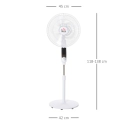 Lattiatason standventilaattori 3 nopeutta 3 tilaa ajastin kaukosäädin 45 x 42 x 118–138 cm valkoinen