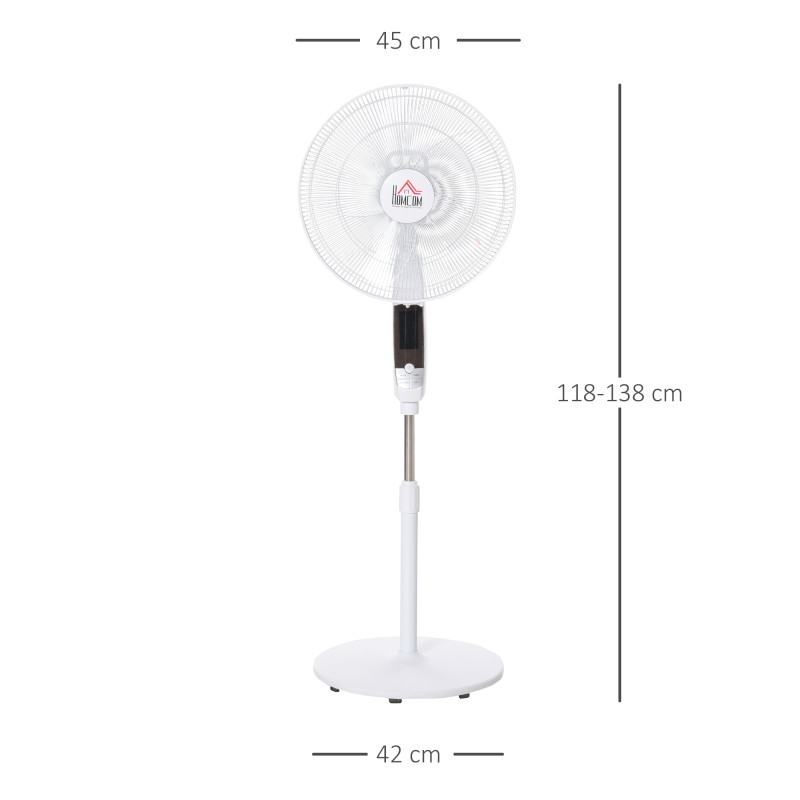 Lattiatason standventilaattori 3 nopeutta 3 tilaa ajastin kaukosäädin 45 x 42 x 118–138 cm valkoinen