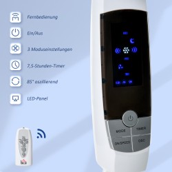 Lattiatason standventilaattori 3 nopeutta 3 tilaa ajastin kaukosäädin 45 x 42 x 118–138 cm valkoinen