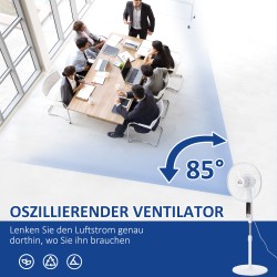 Lattiatason standventilaattori 3 nopeutta 3 tilaa ajastin kaukosäädin 45 x 42 x 118–138 cm valkoinen