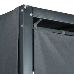 Ulkokeinu lepotaso kahdelle, PE-rottinki, teräsrunko, katos ja verhot, 235 x 180 x 210 cm, harmaa