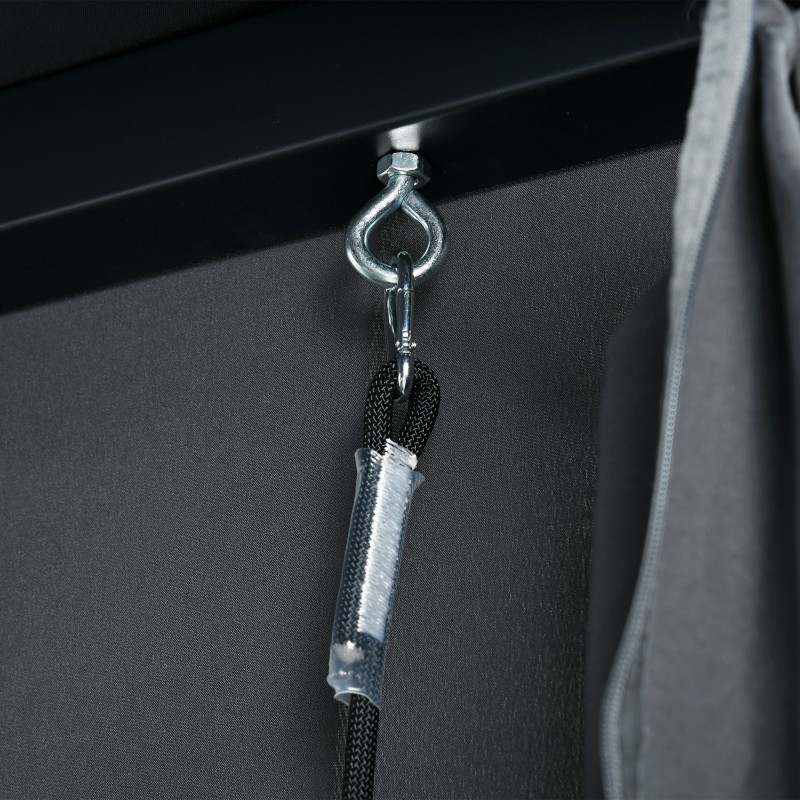 Ulkokeinu lepotaso kahdelle, PE-rottinki, teräsrunko, katos ja verhot, 235 x 180 x 210 cm, harmaa