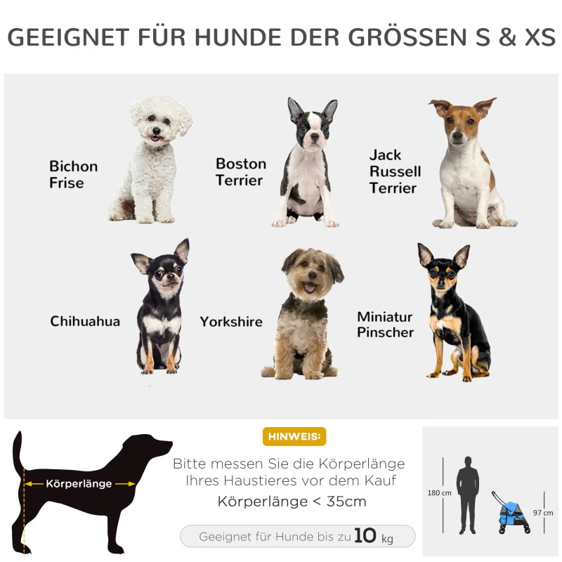 Koiran rattaat pienelle koiralle, teräsrunko, taittuva, 82x47x97 cm, sininen/musta