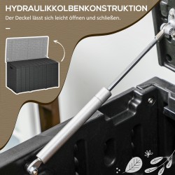 Ulkosäilytyslaatikko 366 L puuta jäljittelevä PE-muovi musta pyörillä ja kahvoilla