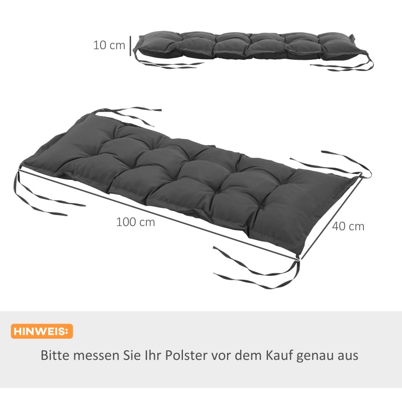 Istuintyyny penkille 100x40 cm, 10 cm paksu, polyesteri, tummanharmaa