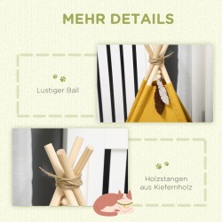 Lemmikkiteltta tipi-mallinen kissoille ja pienille koirille, pehmustettu peti, 60 x 60 x 76 cm, keltainen/musta/valkoinen