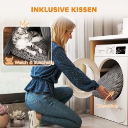 Lemmikkien tipi-peti kissoille ja pienille koirille, puurunko, pestävä tyyny, 60 x 60 x 76 cm, harmaa