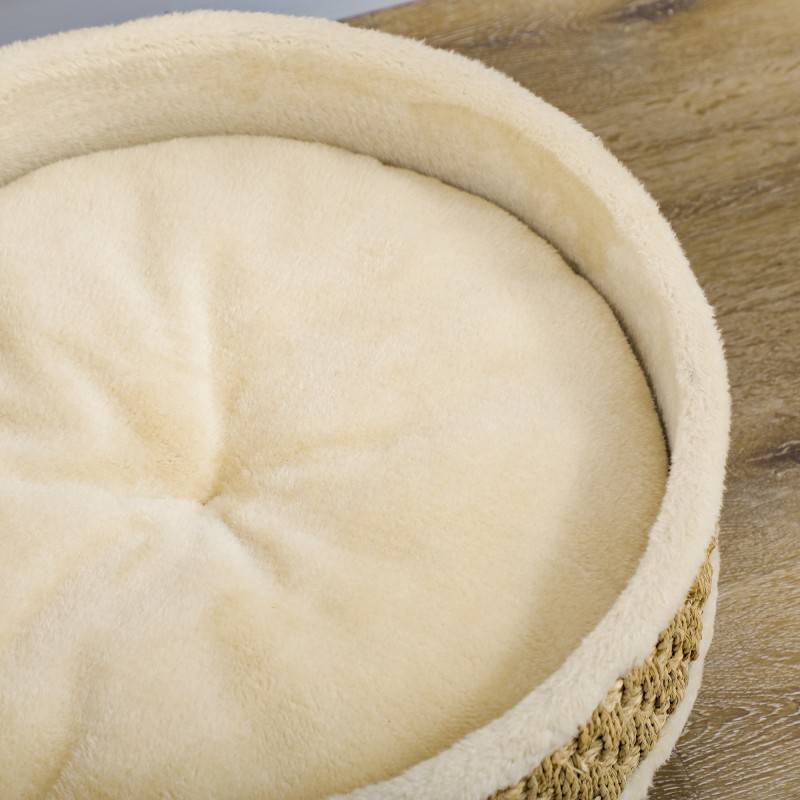 Lemmikkipeti kissoille ja pienille koirille, meriruohosta, Ø48 x 24,5 cm, beige/khaki, pestävä tyyny