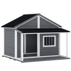 Koirankoppi ulkokäyttöön verannalla tannenpuu 124 x 112 x 105 cm mustavalkoinen harmailla yksityiskohdilla