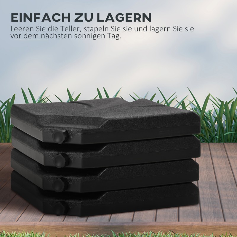 Aurinkovarjon ristijalan painosarja, täytettävä vesi/hiekka, muovi, 4 osaa, 103 x 103 x 8,3 cm, musta