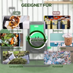 Kompostori ulkokäyttöön, pyörivä rumpumalli, teräs ja muovi, 65 l, vihreä/musta