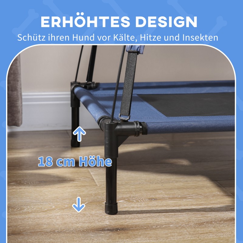 Ulkokäyttöön soveltuva koiranpeti katoksella, metallirunko, 61 x 46 x 62 cm, sininen/musta