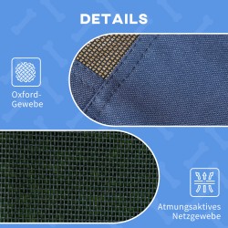 Koiran ulkosänky katoksella, metallirunko ja verkkokangas, 122 x 92 x 108 cm, sininen/musta