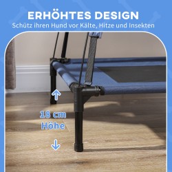 Koiran ulkosänky katoksella, metallirunko ja verkkokangas, 122 x 92 x 108 cm, sininen/musta