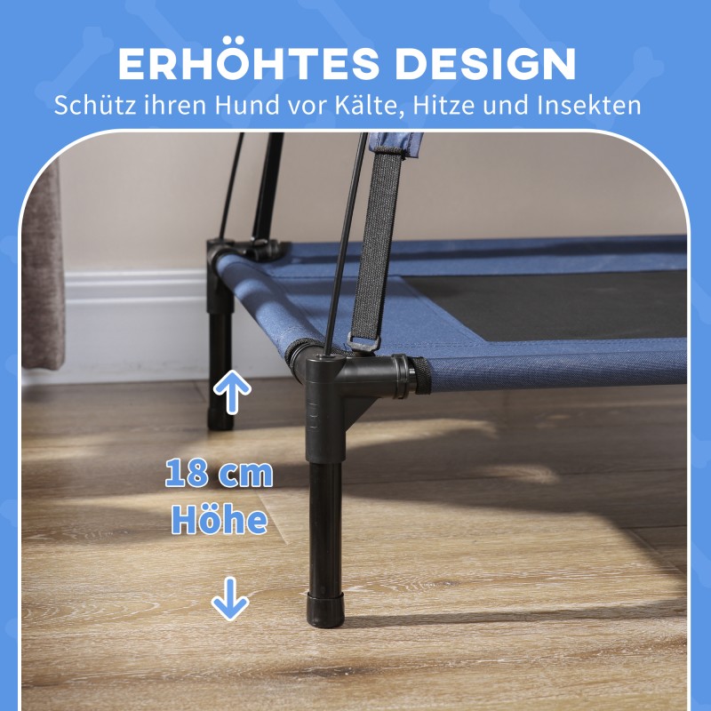 Koiran lepopaikka katoksella, taitettava ja korotettu, metalli/verkko, 76 x 61 x 73 cm, sininen