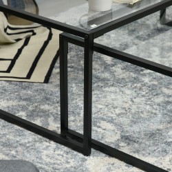Sohvapöytäsetti 2 kpl, karkaistu lasi ja jauhemaalattu teräs, suorakaide, musta ja läpinäkyvä