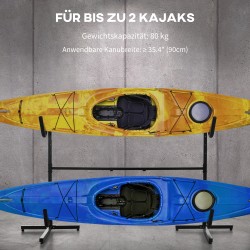 Kajakkiteline kahdelle kajakille/SUP-laudalle, säädettävä teräsrunko 144–180 cm, musta