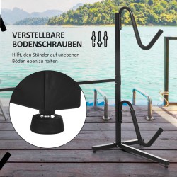 Kajakkiteline kahdelle kajakille/SUP-laudalle, säädettävä teräsrunko 144–180 cm, musta