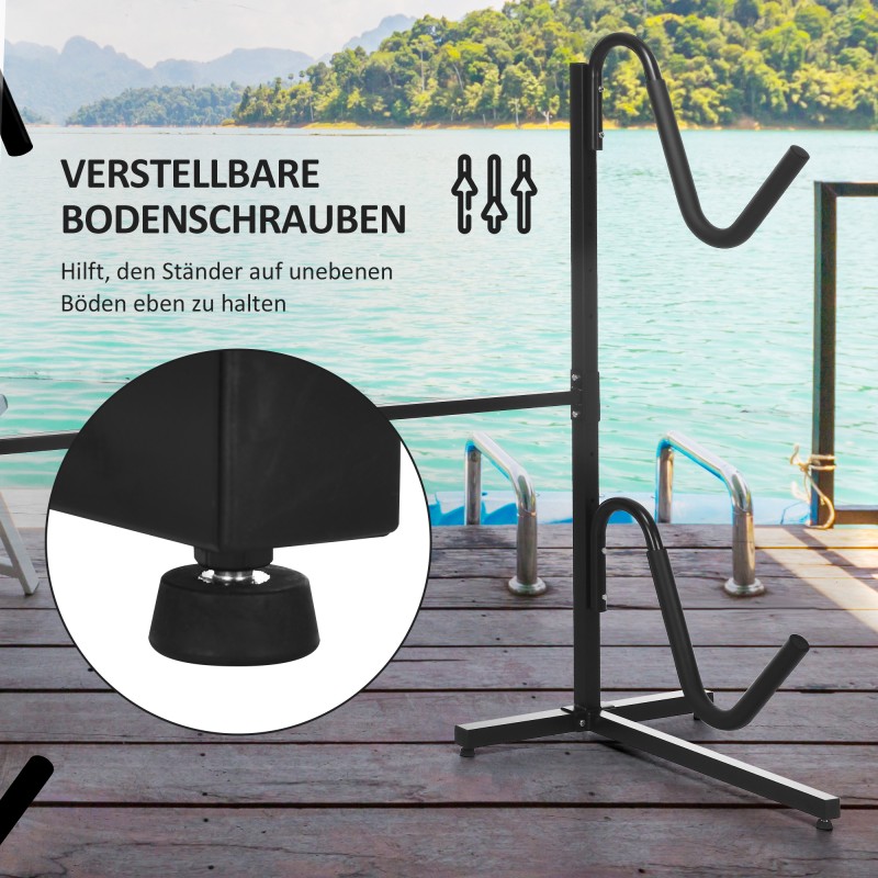 Kajakkiteline kahdelle kajakille/SUP-laudalle, säädettävä teräsrunko 144–180 cm, musta