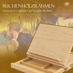 Pöytämallinen maalausteline vetolaatikolla, 3 lokeroa, säädettävä, massiivipyökki, natur