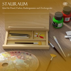 Pöytämallinen maalausteline vetolaatikolla, 3 lokeroa, säädettävä, massiivipyökki, natur