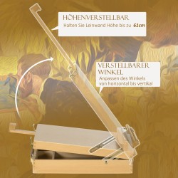 Pöytämallinen maalausteline säilytyslaatikolla, pyökkiä, taittuva, max 61 cm, luonnonväri